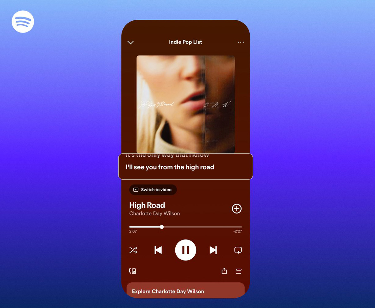 Interface de Spotify avec paroles