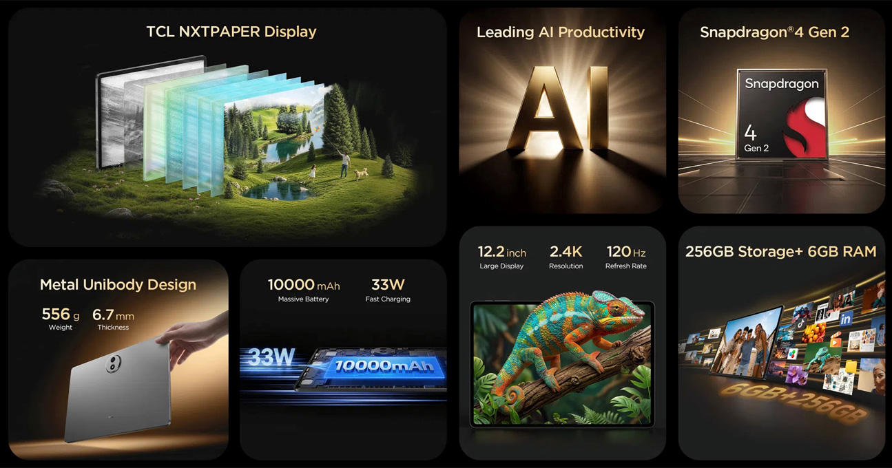 TCL TAB A1 Plus NxtPaper display mode switcher.