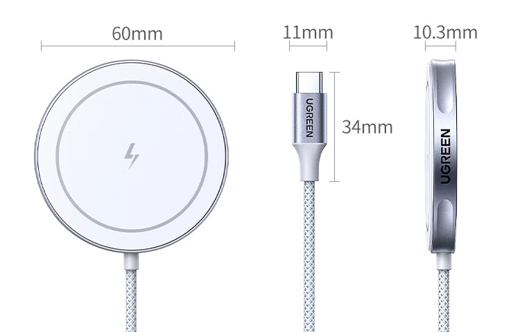 Dimensions of Ugreen 25W Magnetic Wireless Charger