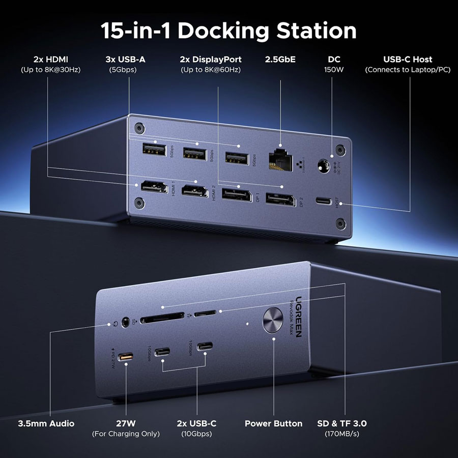 Дизайн корпусу док-станції UGREEN USB-C DisplayLink