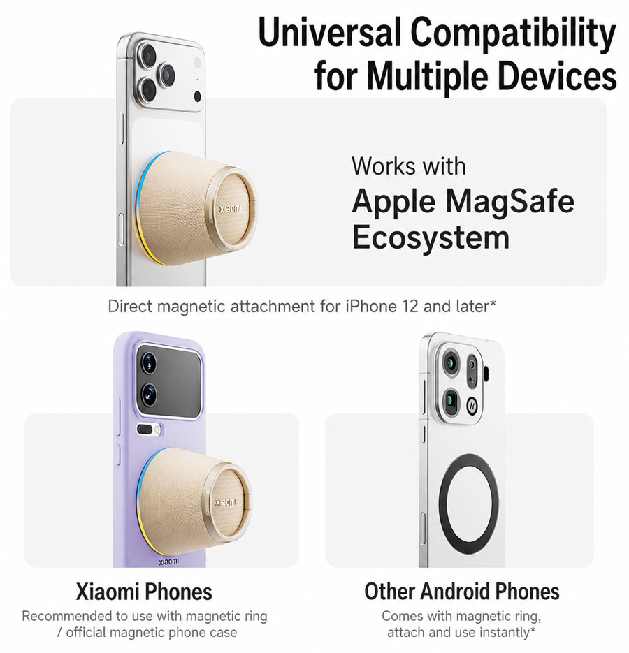 La Xiaomi Magnetic Edition se fixe sur l'iPhone via l'anneau MagSafe intégré.