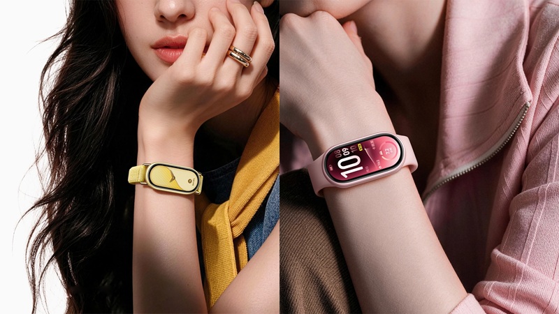 Le Xiaomi Smart Band 11 en finition métal, disponible en plusieurs coloris dont le rose et le vert.